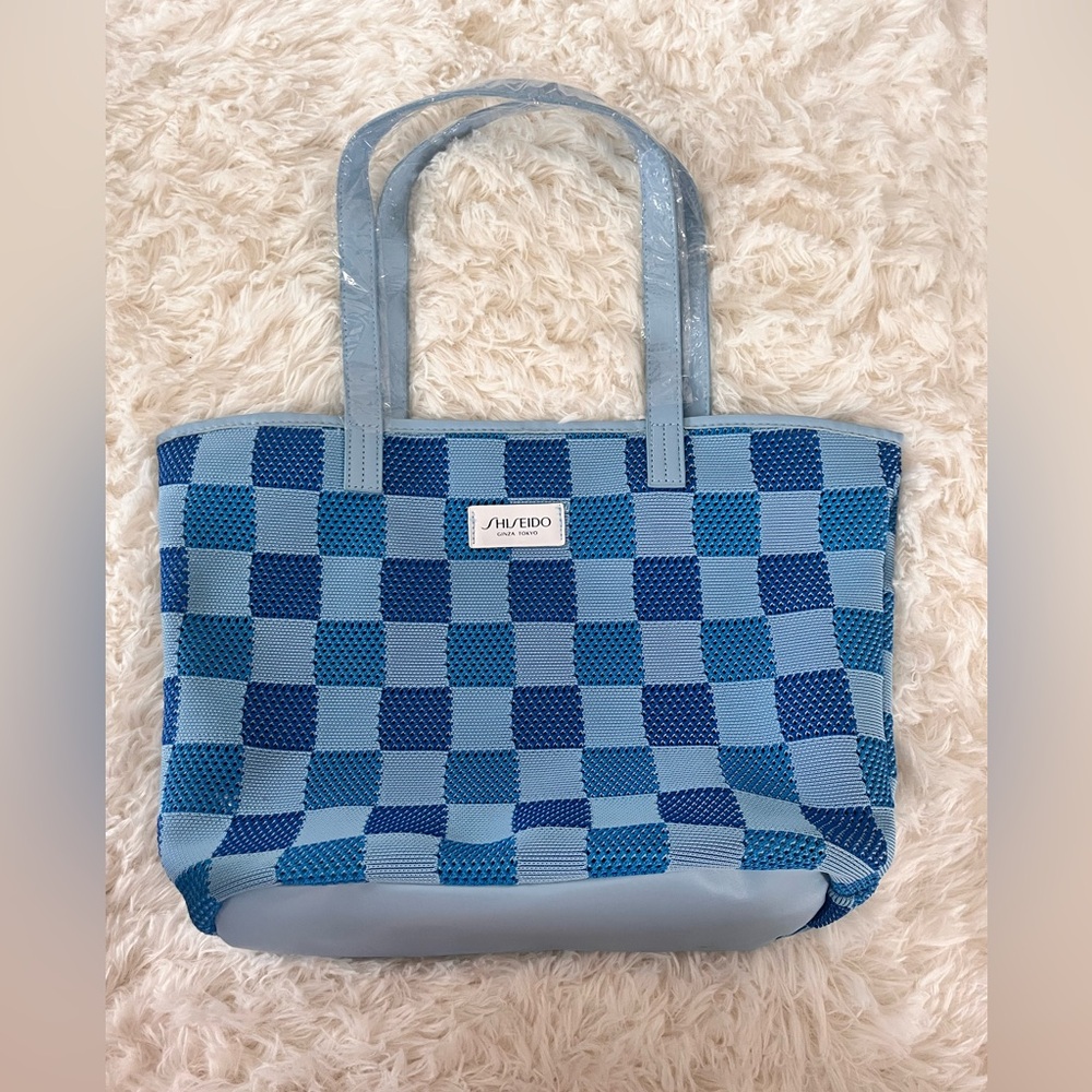 Shishedo - blue checkered tote bag/ beach bag
